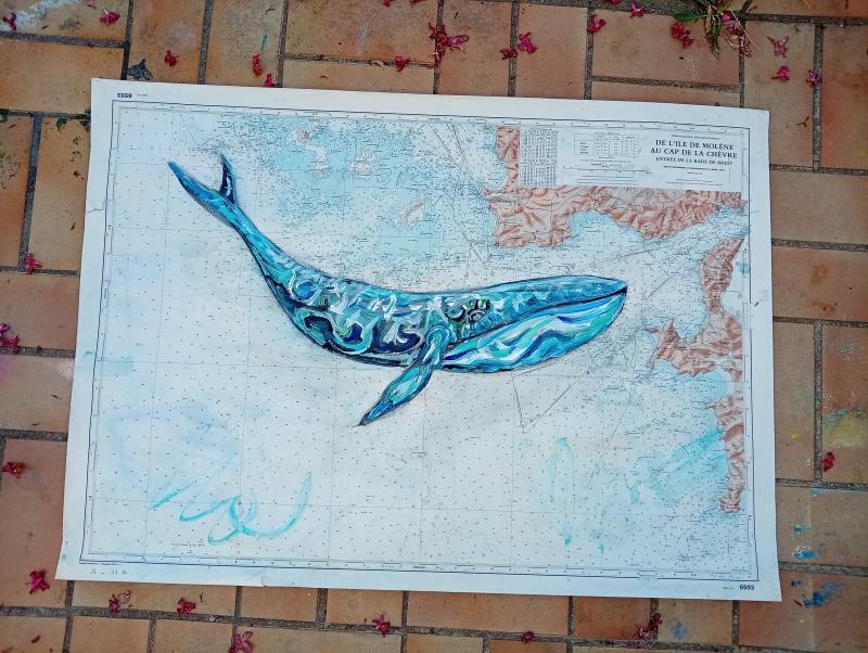 Painting on a nautical chart, 1960s 