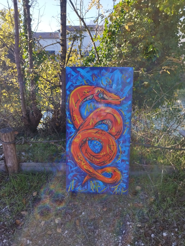 Paintings on panels with tattoo motifs