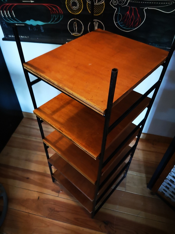 Small tubular steel and wood shelf