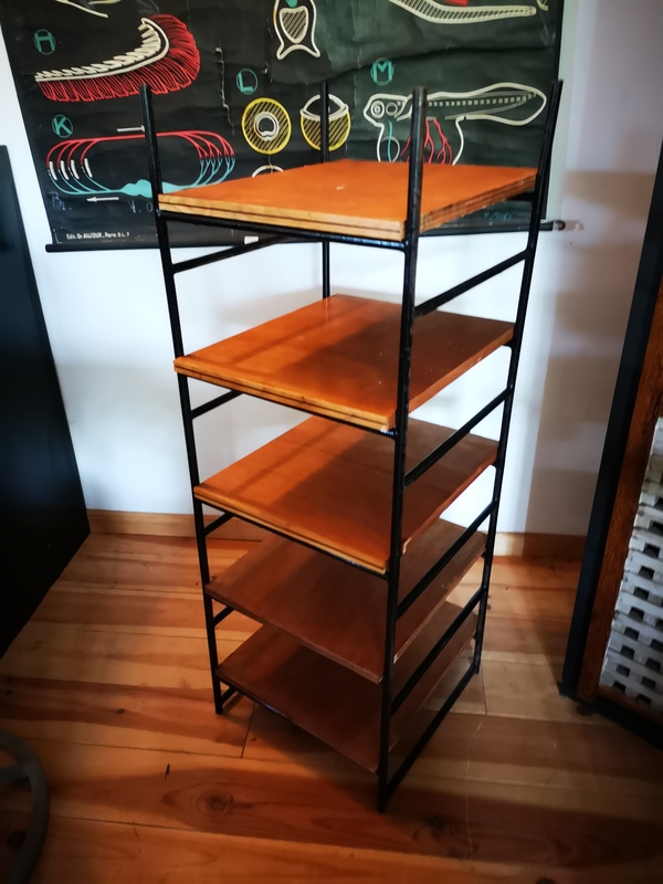 Small tubular steel and wood shelf