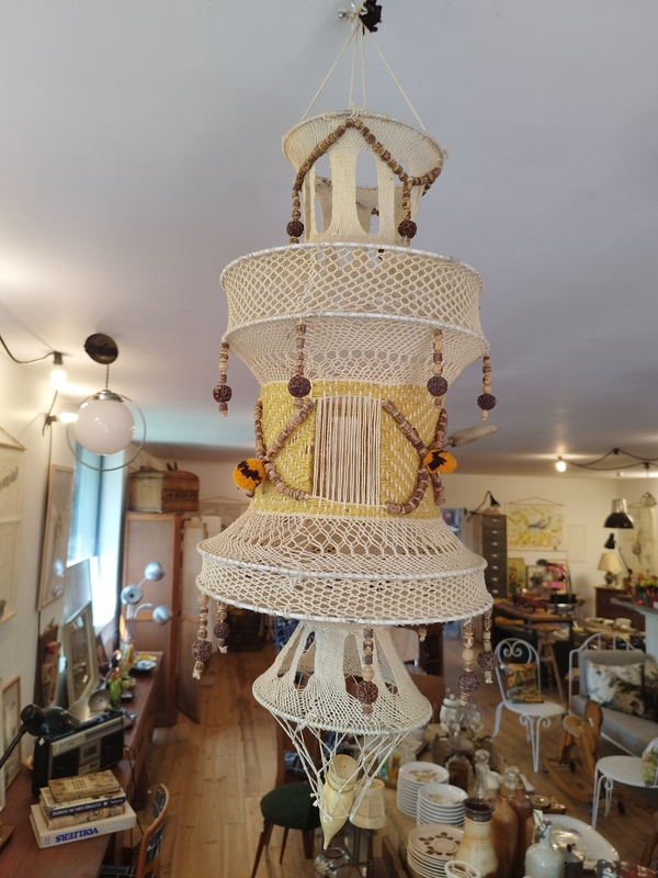 70s crochet ceiling light