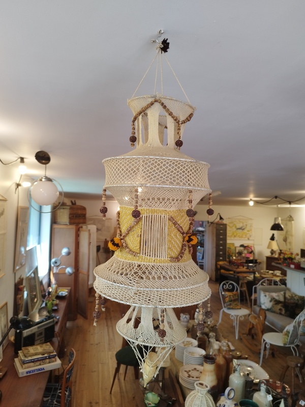 70s crochet ceiling light