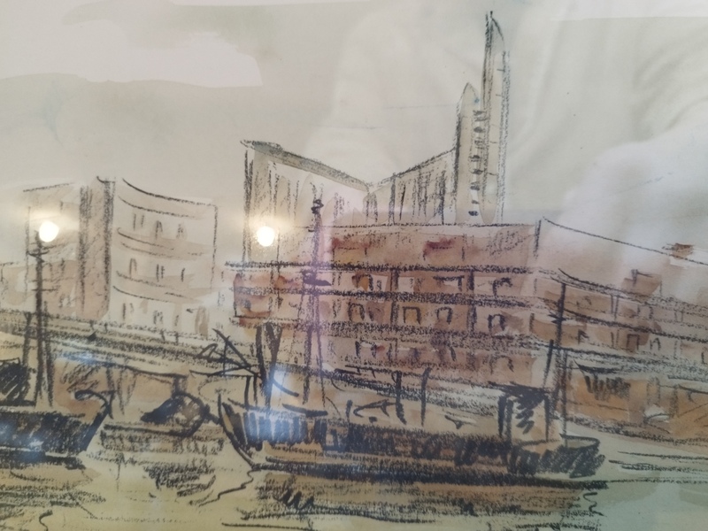 Port of Royan charcoal and watercolor 