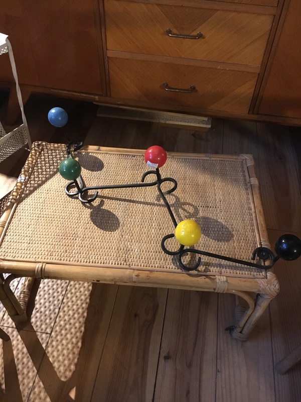 Wrought iron wood ball coat rack