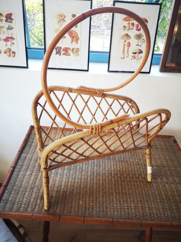 60s rattan magazine rack