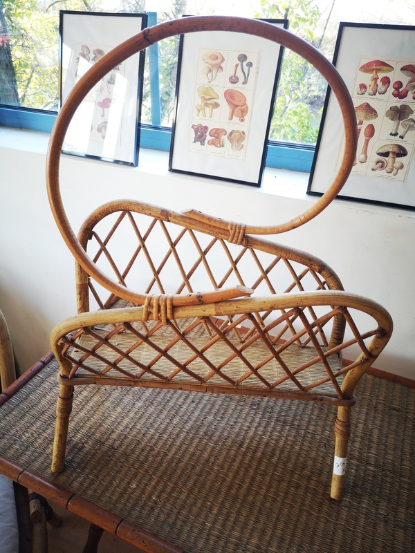 60s rattan magazine rack