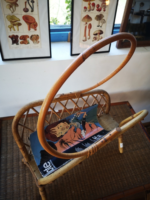 60s rattan magazine rack