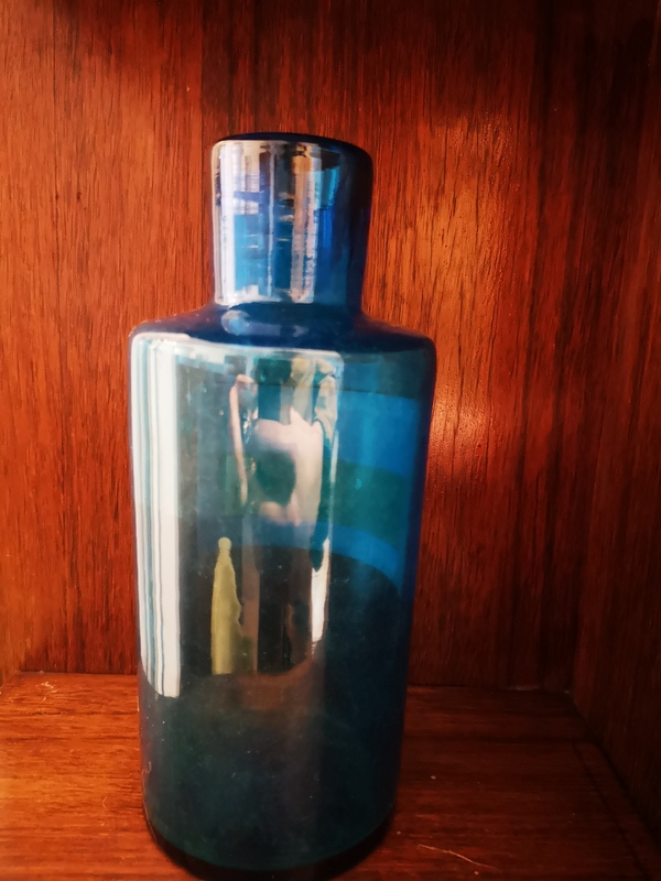 Pharmacy jar blue glass alum pulv