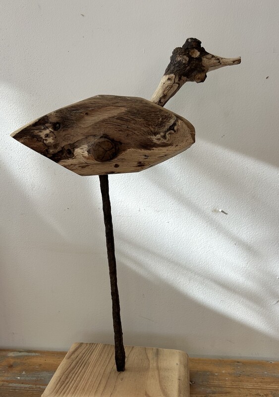 Driftwood and wood bird sculpture