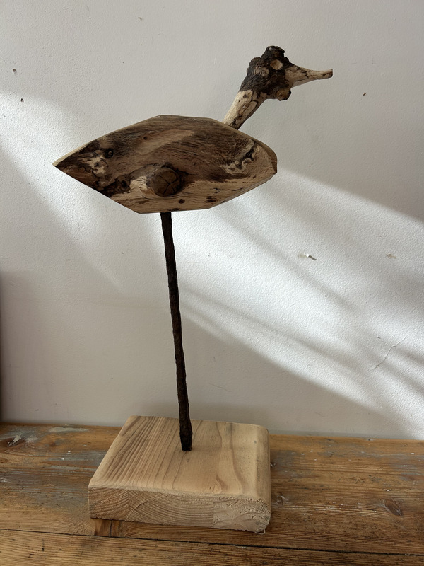 Driftwood and wood bird sculpture