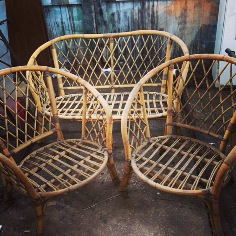 Set of two rattan shell armchairs