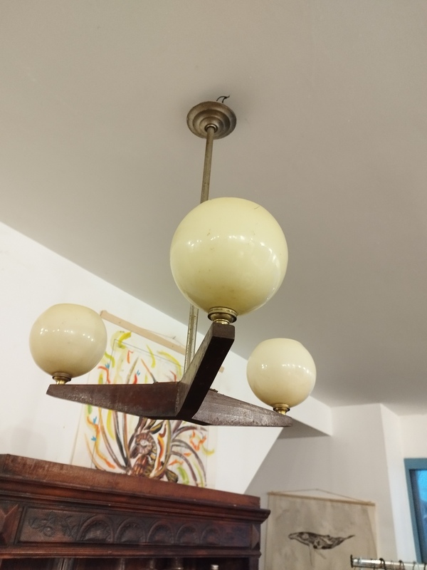 Art Deco pendant light with three globes