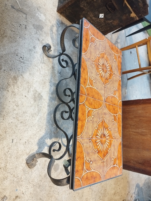 60s wrought iron and ceramic coffee table