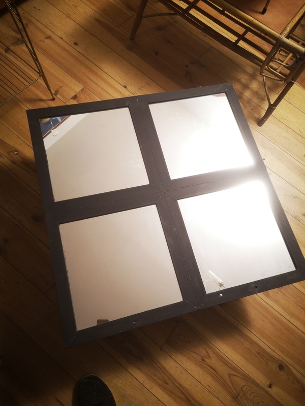 industrial coffee table mirrored glass roof