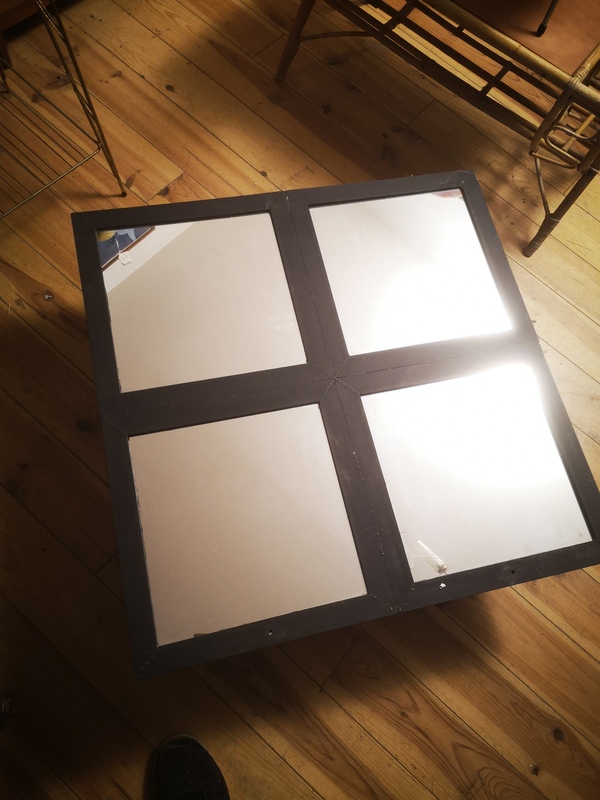 industrial coffee table mirrored glass roof