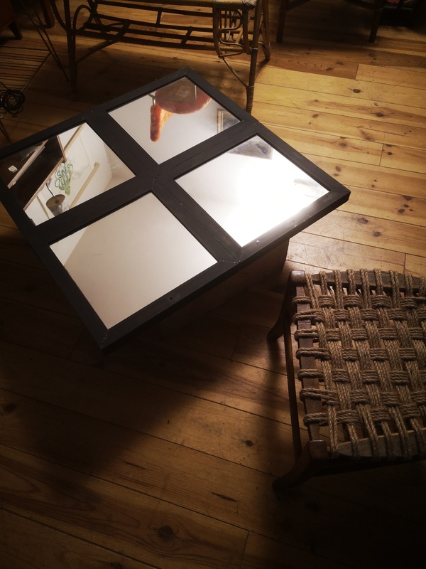 industrial coffee table mirrored glass roof