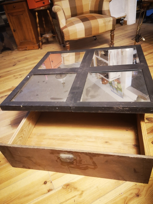 industrial coffee table mirrored glass roof