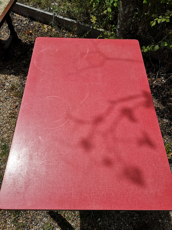 Red formica wood table