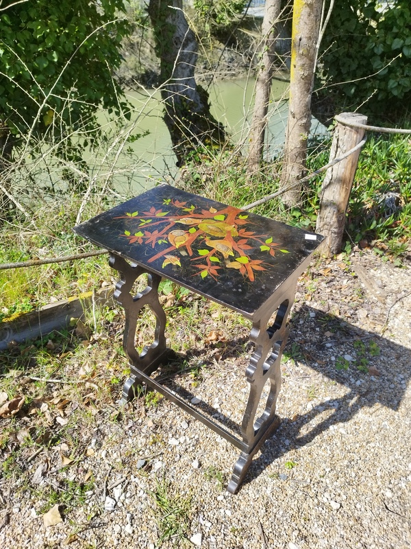 Black lacquered wooden side table