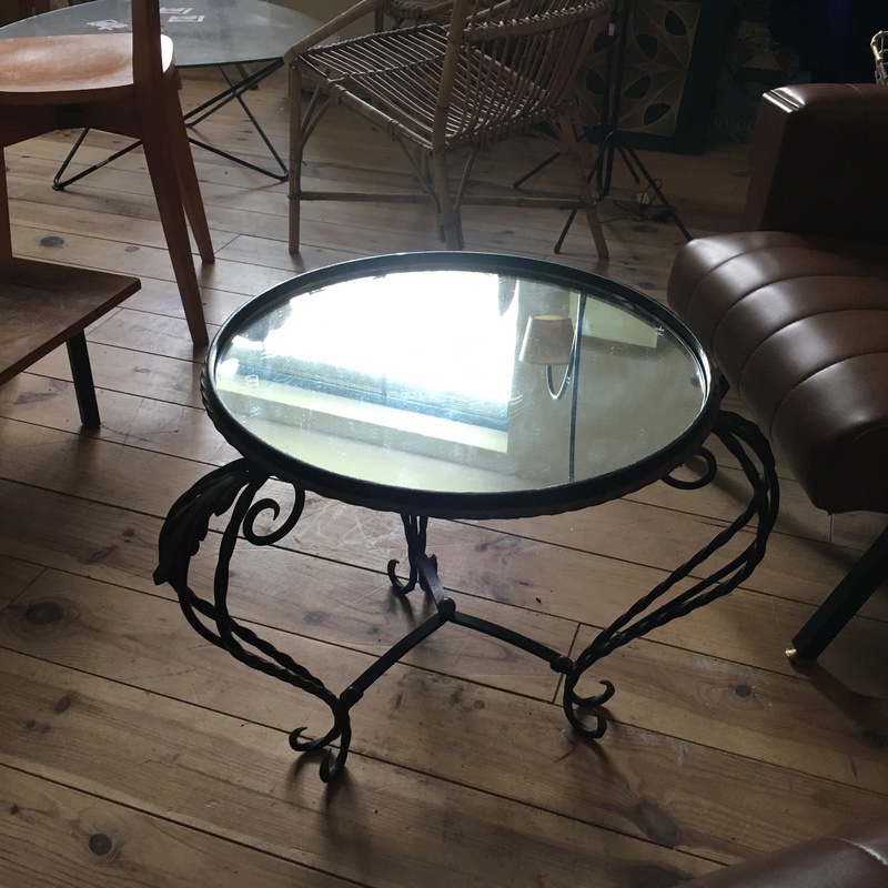Wrought iron side table and mirror top