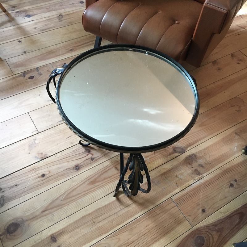 Wrought iron side table and mirror top