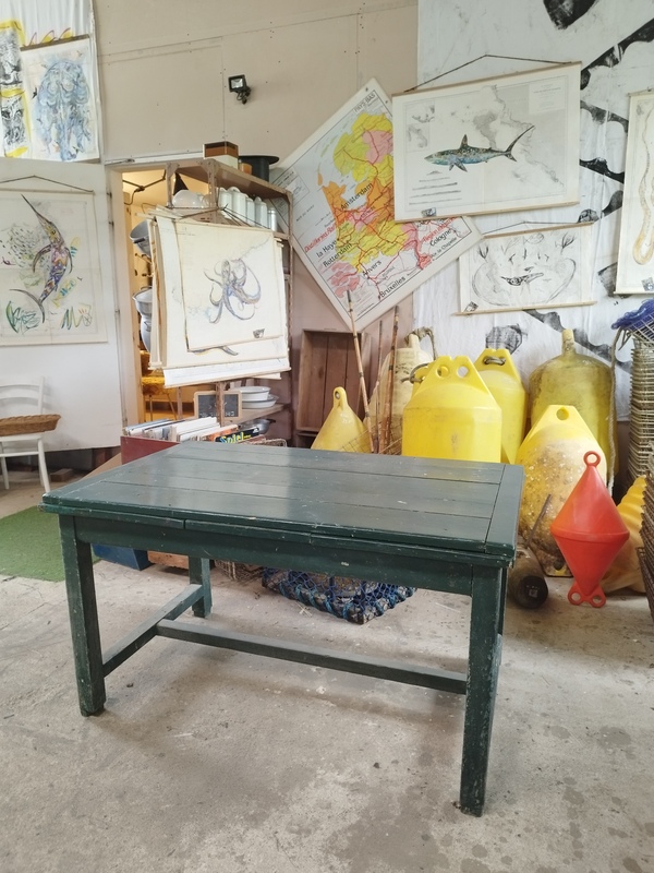 Green farmhouse table