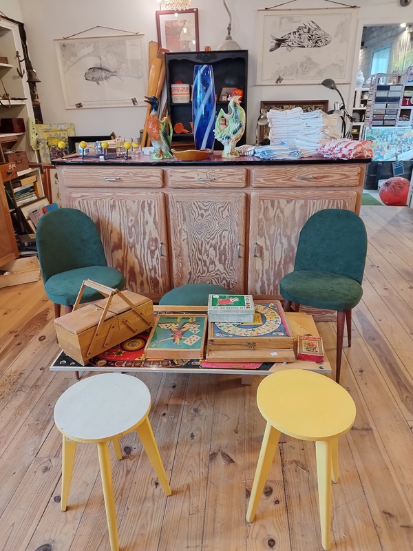 Yellow compass wooden stool