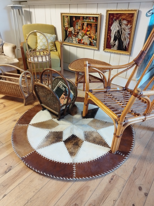 Old goat leather round rug