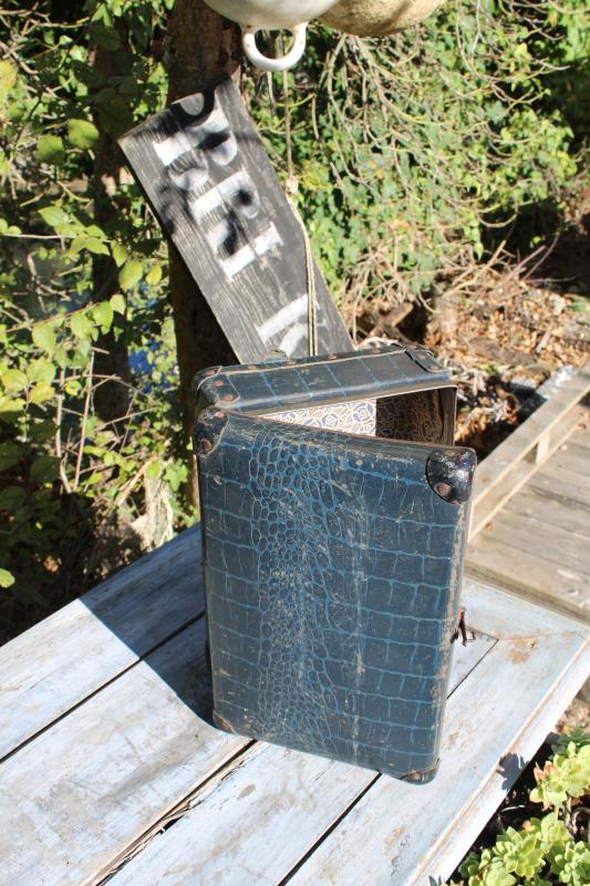 Blue crocodile leather suitcase